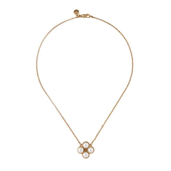 Tory Burch Pearl Clover Pendant Necklace NWT – Gold-Tone Chain with Logo Detail - Picture 2 of 6